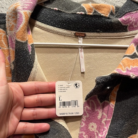 FREE PEOPLE Jacquard Ruby Jacket Oversized Boho in Charcoal size L‎ - Picture 14 of 16